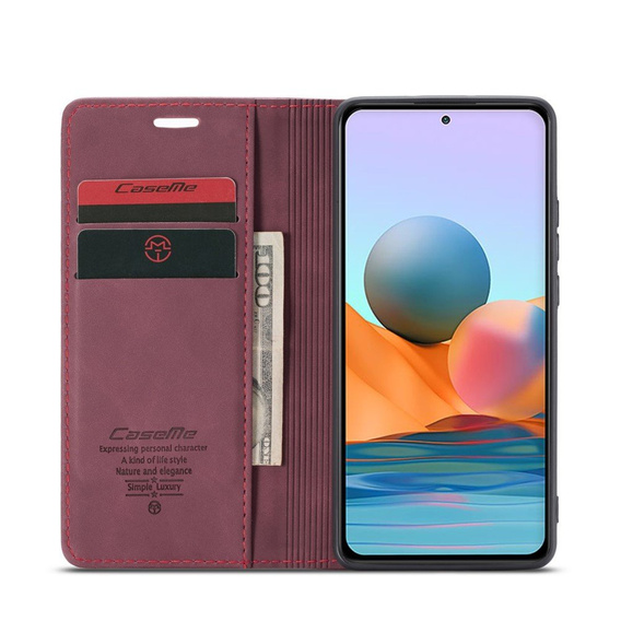 CASEME puzdro pre Xiaomi Redmi Note 10 Pro, Leather Wallet Case, červené