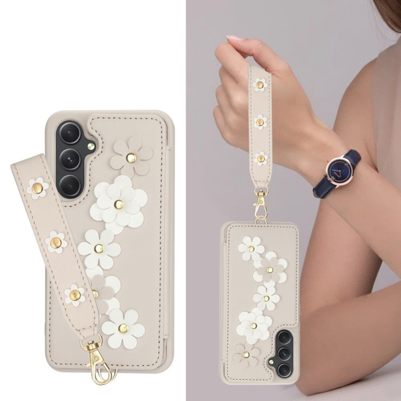 Puzdro pre Samsung Galaxy S23 FE, Leather Flower Card Slot, béžové