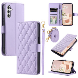 Puzdro s chlopňou pre Samsung Galaxy S25, Rhombus Crossbody Leather, fialové