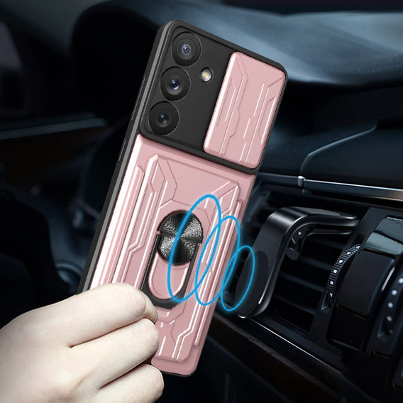 Obrnené puzdro pre Samsung Galaxy A54 5G, Camera Slide Card Slot, ružové rose gold