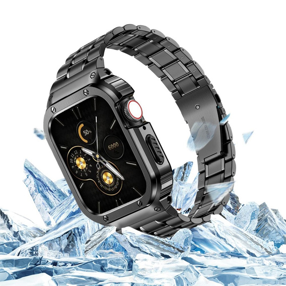 Oceľový náramok s puzdrom pre Apple Watch 7/8/9 45MM, čierny