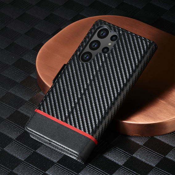 Klapkové puzdro pre Samsung Galaxy S23 Ultra, Carbon LC.IMEEKE, čierne