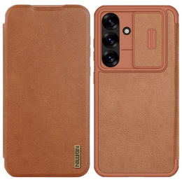 Flipové puzdro NILLKIN pre Samsung Galaxy A56, CamShield Qin Pro, kožené, hnedé