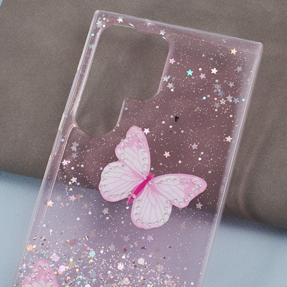 Puzdro pre Samsung Galaxy S24 Ultra, Glitter Butterfly, ružové