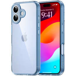 Puzdro pre iPhone 17, s krytom fotoaparátu, priehľadné s modrými stranami