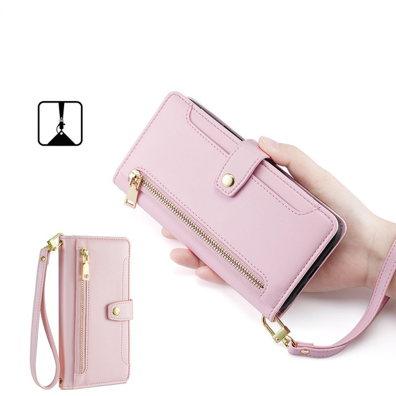 Klapkové puzdro pre Realme 14 Pro+ 5G, Wallet Zipper Pocket, ružové
