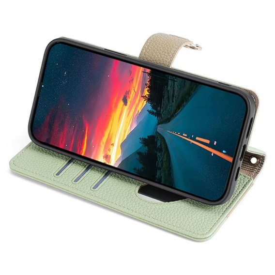 Flipové puzdro pre Oppo Reno 11F 5G, Wallet Zipper Pocket, so zrkadlom, zelený