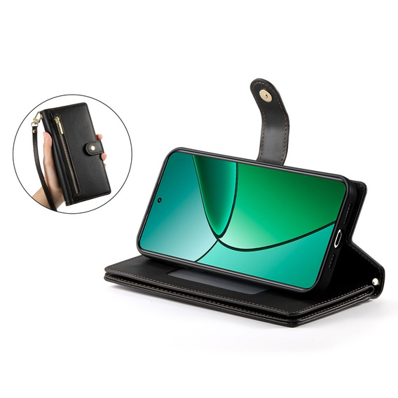 Klapkové puzdro pre Realme 14 Pro 5G, Wallet Zipper Pocket, čierne