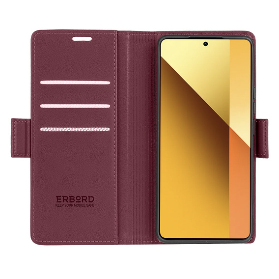 Puzdro pre Xiaomi Redmi Note 13 5G, ERBORD Glossy Litchi, flipová peňaženka, červené
