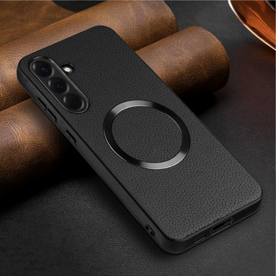 Obal na mobil pre Samsung Galaxy A56 5G, Leather Hybrid MagSafe, čierne