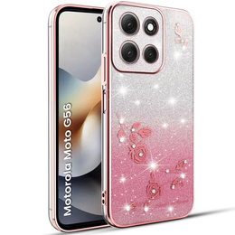 Puzdro pre Motorola Moto G56 5G, Glitter Flower, ružové rose gold