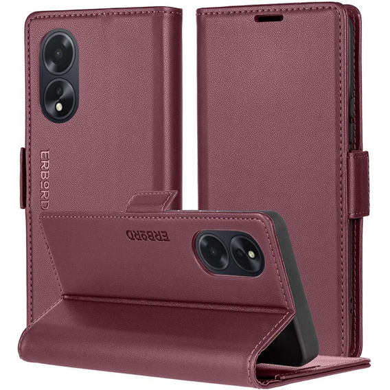 Puzdro pre Oppo A60, ERBORD Glossy Litchi, flipová peňaženka, červené