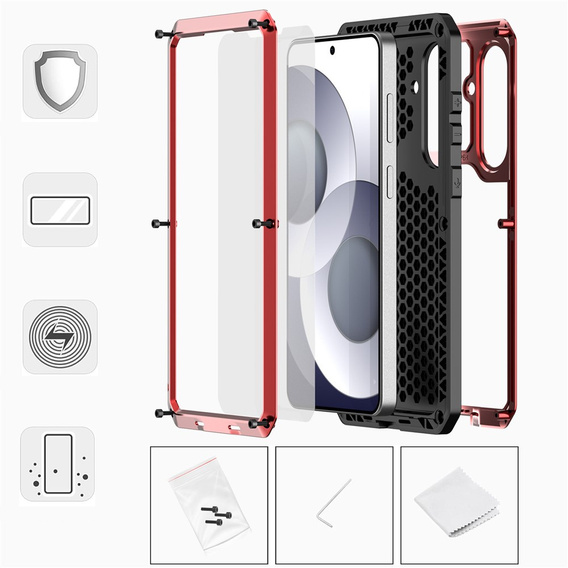 Puzdro s integrovaným sklom pre Samsung Galaxy S26, červené