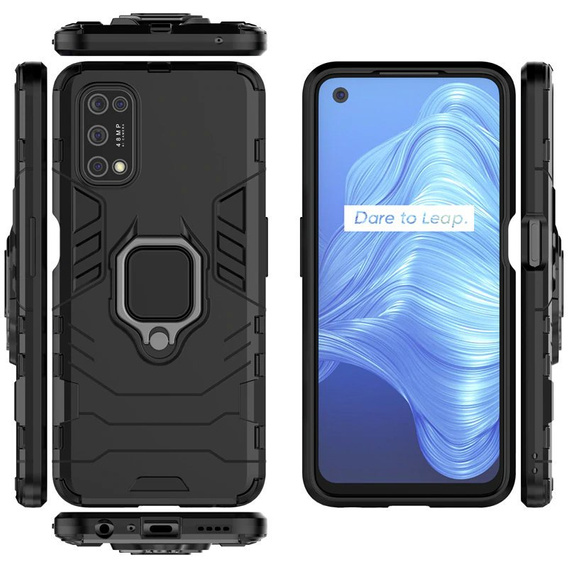 Obal na mobil pre Realme 7 5G, Kickstand Ring, čierne
