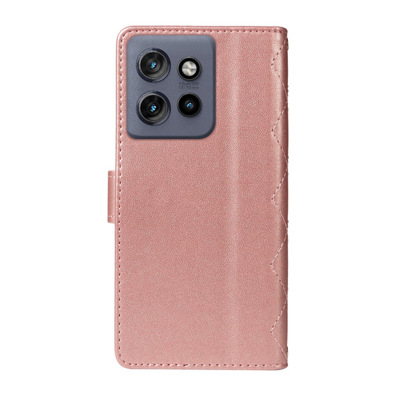Puzdro s chlopňou pre Motorola Edge 50 Neo / Motorola ThinkPhone 25, Rhombus Crossbody Leather, ružové rose gold