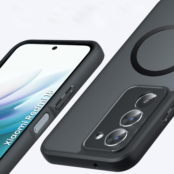 Matné puzdro pre Xiaomi Redmi 15 5G / 4G, pre MagSafe, priesvitné čierne