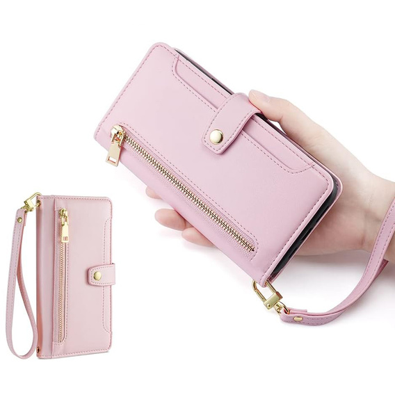 Klapkové puzdro pre Samsung Galaxy A16, Wallet Zipper Pocket, ružové