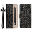 Klapkové puzdro pre Samsung Galaxy A25 5G, Wallet Pocket Zipper Lace, čierne
