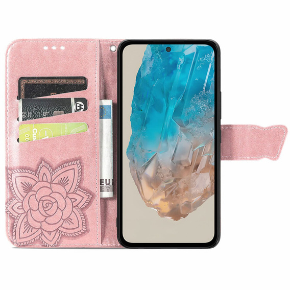 Klapkové puzdro pre Samsung Galaxy M35, Butterfly, ružové rose gold