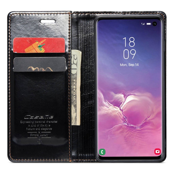 CASEME flipové puzdro pre Samsung Galaxy S10+ Plus, Waxy Textured, čierne