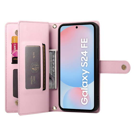 Klapkové puzdro pre Samsung Galaxy S24 FE, Wallet Zipper Pocket, ružové