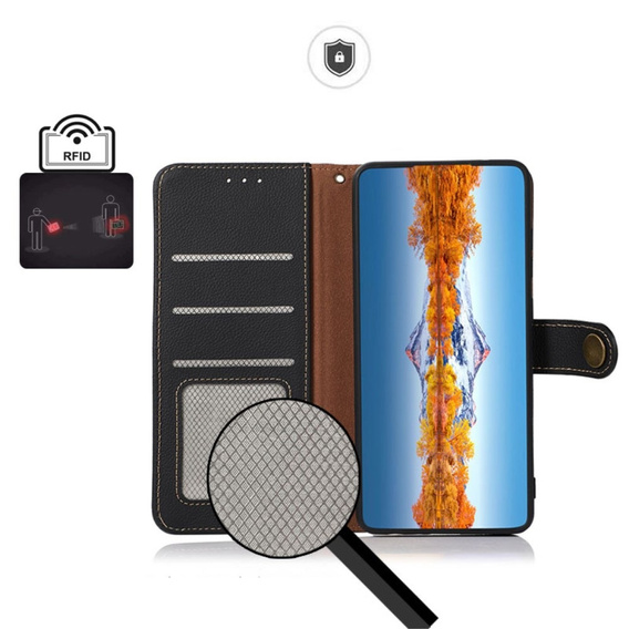 KHAZNEH RFID puzdro pre Samsung Galaxy A35 5G, Litchi Texture, modré