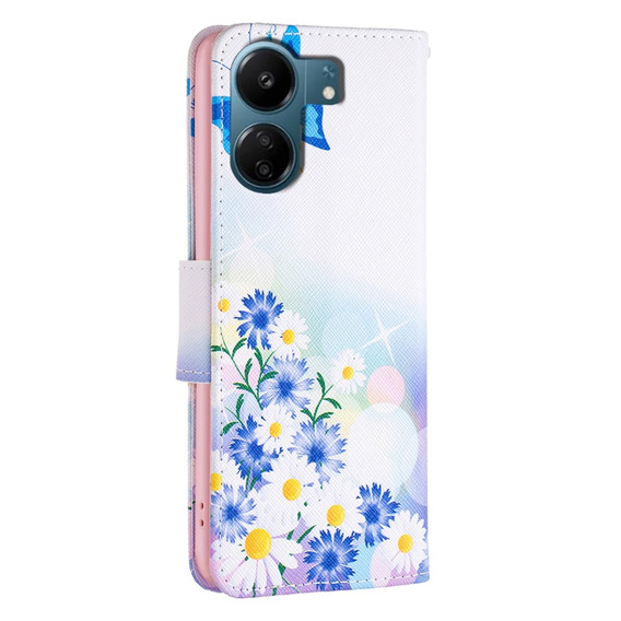 Klapkové puzdro pre Xiaomi Redmi 13C / Poco C65, Wallet, butterfly & flowers, biele