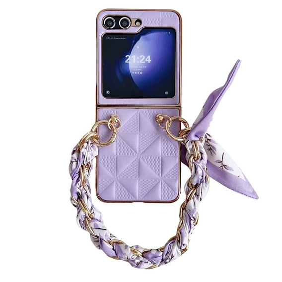 Puzdro pre Samsung Galaxy Z Flip7 FE / Z Flip6, Grid Leather, fialové