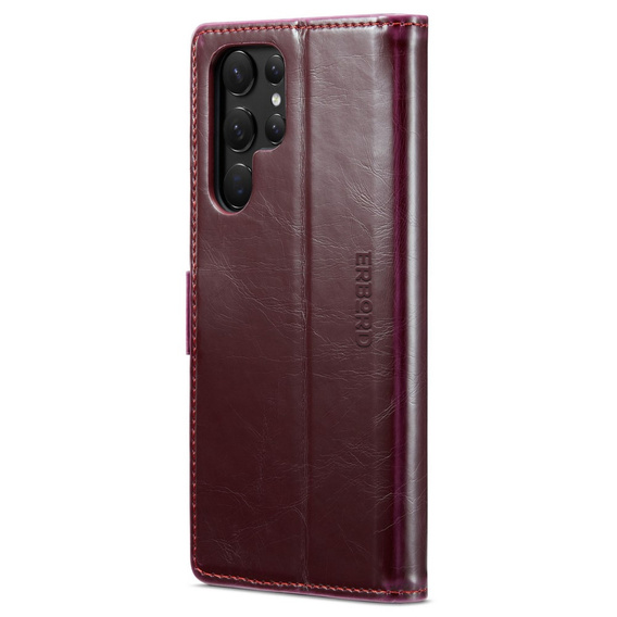 Klapkové puzdro pre Samsung Galaxy S23 Ultra, ERBORD Waxy Wallet, červené