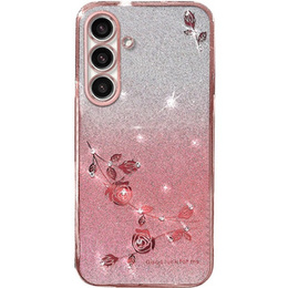 Puzdro pre Samsung Galaxy S23 FE, Glitter Flower, ružové rose gold