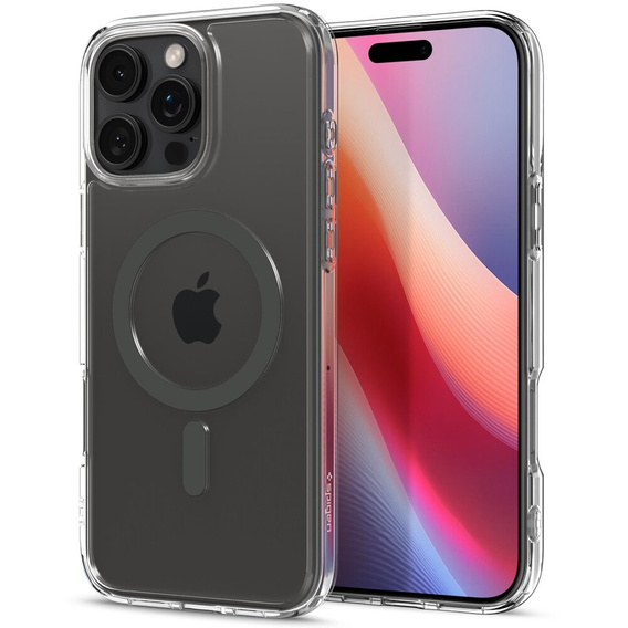 Puzdro MagSafe Spigen pre iPhone 16 Pro Max, Ultra Hybrid, priehľadné / sivé + tvrdené sklo 9H