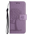 Klapkové puzdro pre Motorola Moto E22 / E22i, Wallet, tree i sowy, fialové