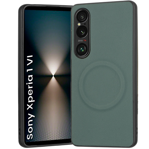 Obal na mobil pre Sony Xperia 1 VI, Leather Hybrid MagSafe, zelený