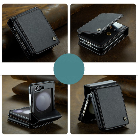 CASEME flipové puzdro pre Samsung Galaxy Z Flip5 5G, Litchi Wallet, čierne