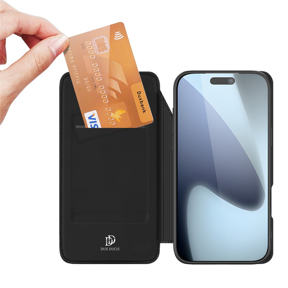 Puzdro Dux Ducis pre iPhone 17 Pro Max, Skin Pro, s chlopňou, s otvorom na kartu, čierne