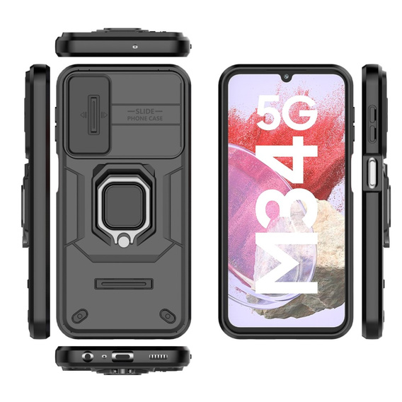 Puzdro pre Samsung Galaxy M34, KickStand Camera Lens, čierne