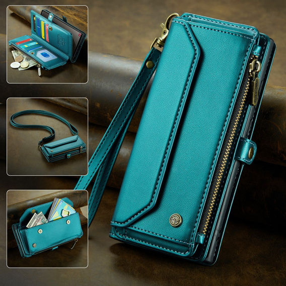 Puzdro CASEME pre Samsung Galaxy S25 Ultra, RFID Leather Wallet, s popruhom cez rameno, zelený