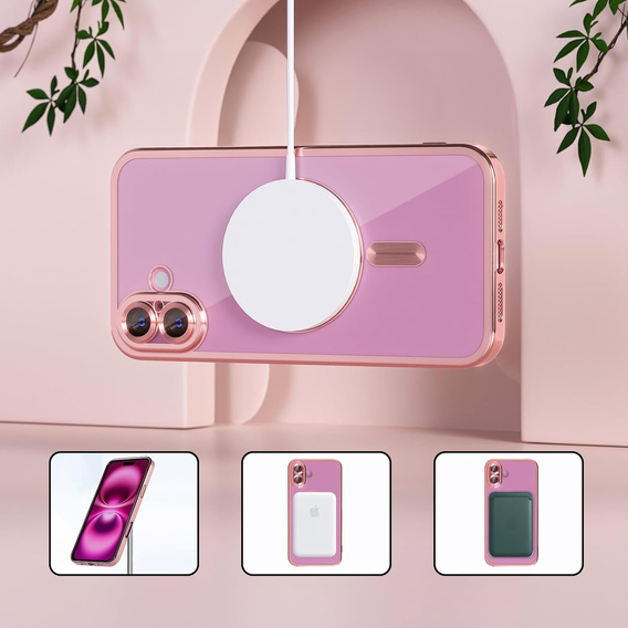 Puzdro pre iPhone 16, Electro MagSafe, ružové + sklo na displej