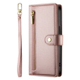 Klapkové puzdro pre Samsung Galaxy S25, Wallet Zipper Pocket, ružové