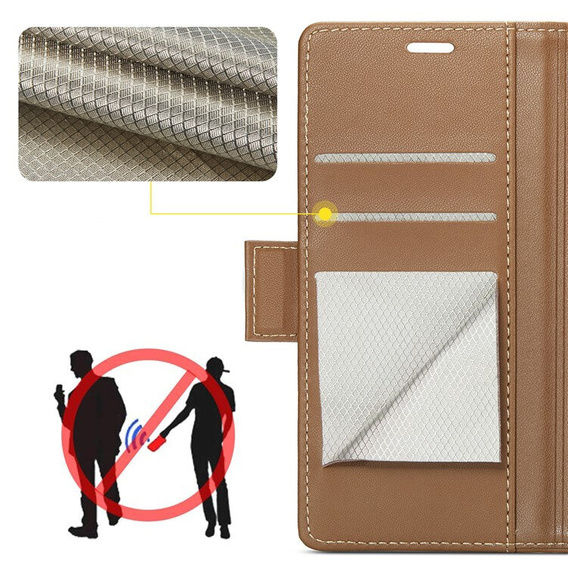 Puzdro pre Xiaomi 14T, ERBORD Glossy Litchi, flipová peňaženka, hnedé
