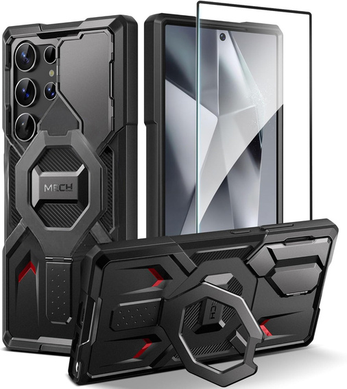 Puzdro pre Samsung Galaxy S25 Ultra, Tongate MECH MagSafe Series, čierne + 9H tvrdené sklo