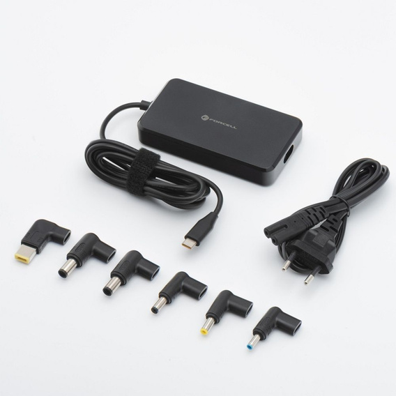 Univerzálny napájací adaptér pre notebook Forcell E856 USB-C 90 W s vymeniteľnými koncovkami