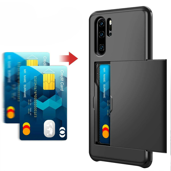 Obal na mobil pre Huawei P30 Pro, Sliding Card Holder, čierne