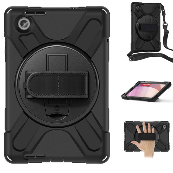 Detské puzdro pre Lenovo Tab M8 Gen 4 TB-300FU, pancierované s popruhom, čierne