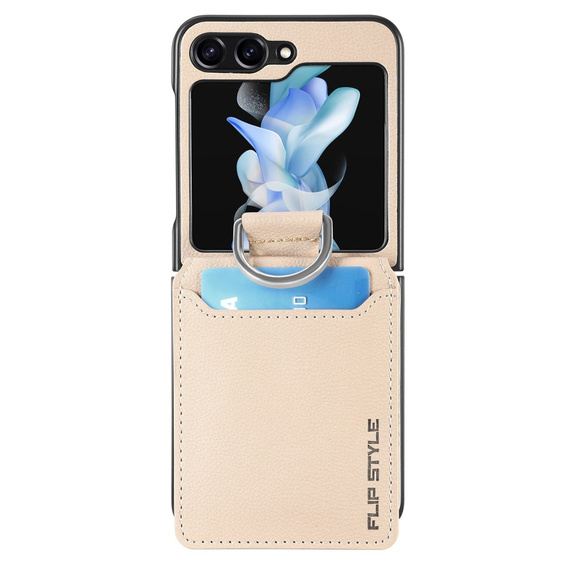 Puzdro pre Samsung Galaxy Z Flip7 FE / Z Flip6, Card Slot Ring Case, béžové