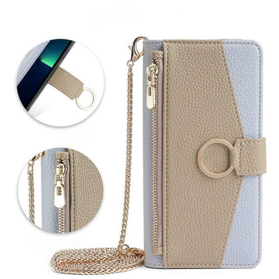Flipové puzdro pre Samsung Galaxy A56 5G, Wallet Zipper Pocket, so zrkadlom, modré