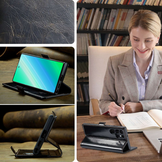 Klapkové puzdro pre Samsung Galaxy S23 Ultra, ERBORD Waxy Wallet, čierne