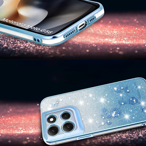 Puzdro pre Motorola Moto G56 5G, Glitter Flower, modré