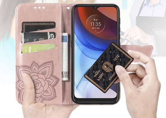 Klapkové puzdro pre Motorola Moto G85, Butterfly, ružové rose gold