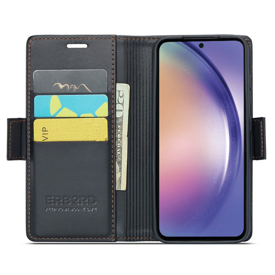 Puzdro pre Samsung Galaxy A55, ERBORD Glossy Litchi, flipová peňaženka, čierne